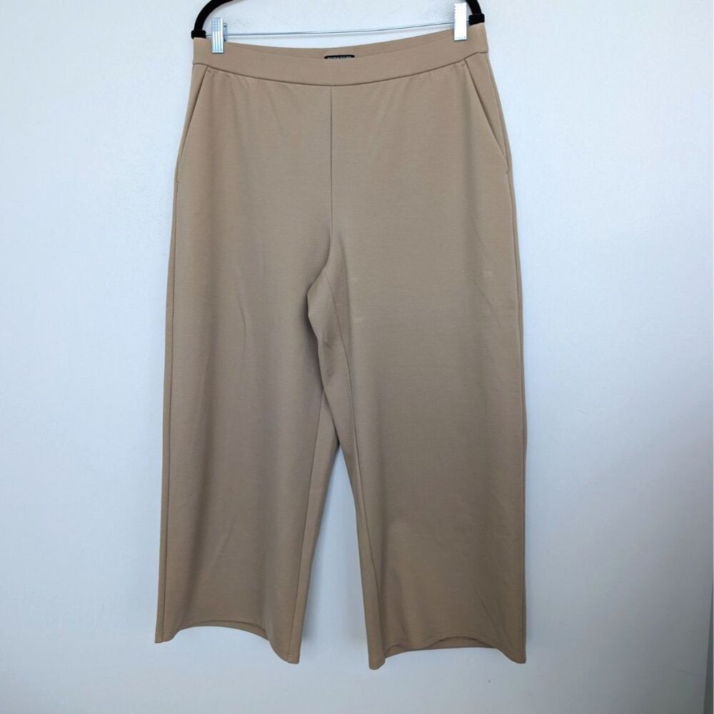 Eileen Fisher Tan Wide Leg Ponte Knit Tencel Pull On Pants Pockets Sz PL
